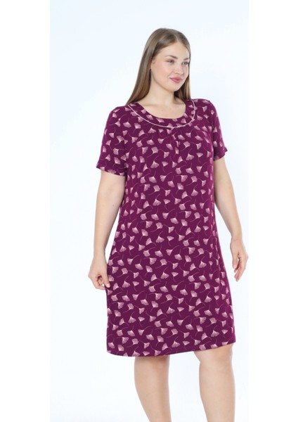 Büyük Beden Desenli Kısa Kollu Biyeli Esnek Viskon Gecelik fiyatları