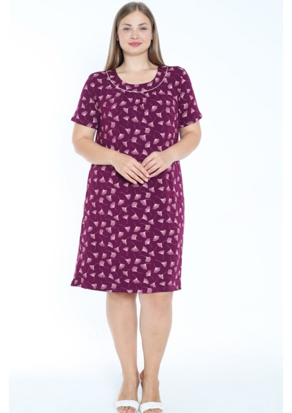 Büyük Beden Desenli Kısa Kollu Biyeli Esnek Viskon Gecelik fırsatları