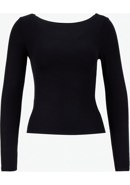 Kayık Yaka Düz Siyah Kadın Bluz PBF5WL-TST9527