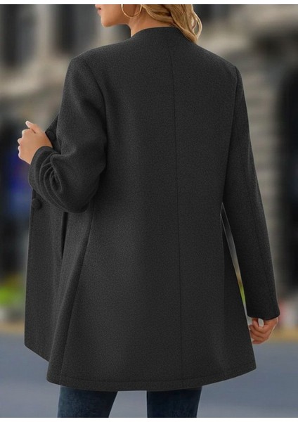 Kadın Uzun Kollu Hakim Yakalı Önden Düğmeli Cep Detaylı Kısa Kaşe Kaban modelleri