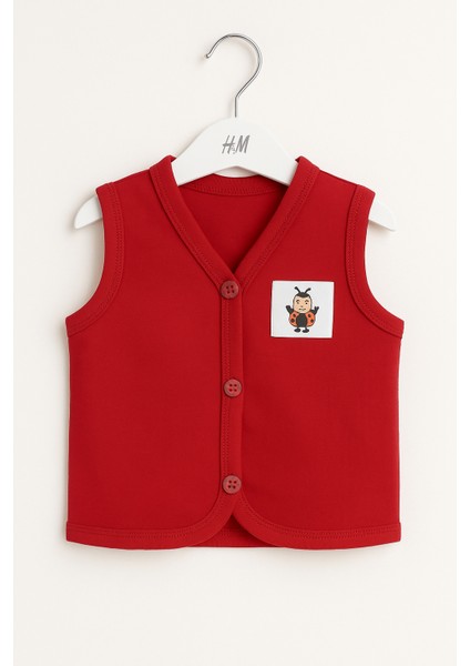 Unisex Bebek Pamuklu Kırmızı Uğur Böceği Desenli Yelek - Düğme Kapamalı