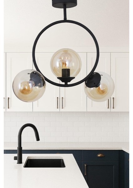 Evren 3 Lü Siyah Avize Bal Camlı Yatak Odası Mutfak Salon Hol Koridor Avize