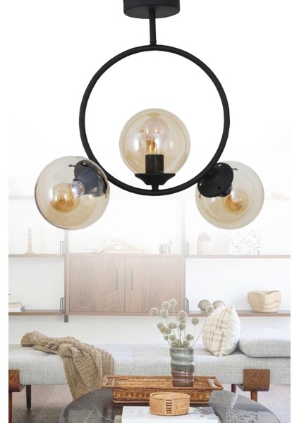 Evren 3 Lü Siyah Avize Bal Camlı Yatak Odası Mutfak Salon Hol Koridor Avize fiyatları