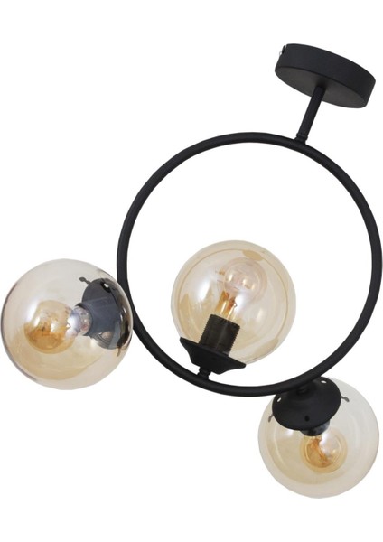 Evren 3 Lü Siyah Avize Bal Camlı Yatak Odası Mutfak Salon Hol Koridor Avize