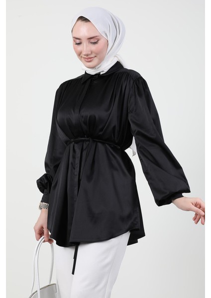 Gizli Düğmeli Saten Gömlek Siyah fiyatları