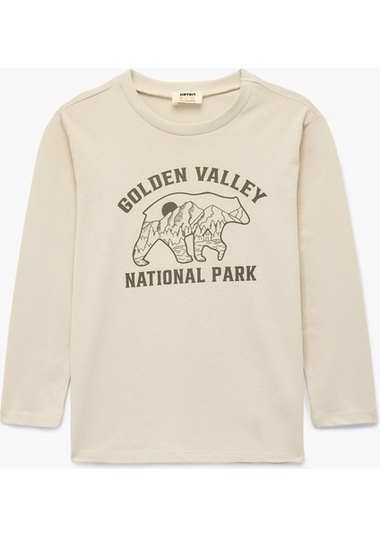 Pamuklu Uzun Kollu Bisiklet Yaka Baskılı Tişört