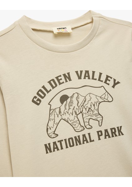 Pamuklu Uzun Kollu Bisiklet Yaka Baskılı Tişört modelleri