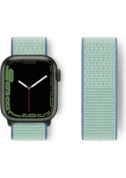 Apple Watch 42MM Hasırlı Cırtcırtlı Kordon - Mavi-Turkuaz