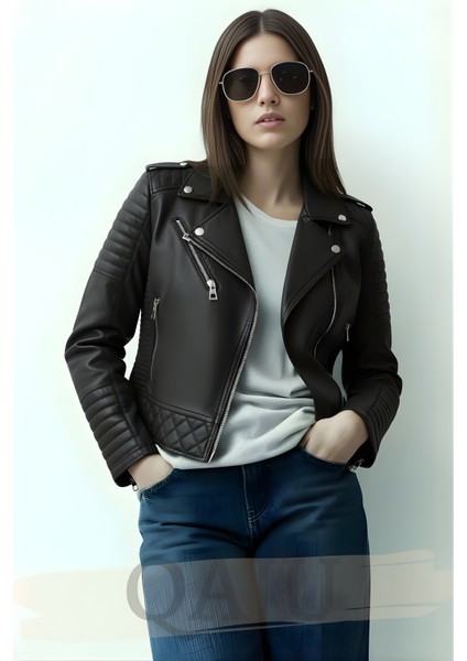 Kadın Suni Deri Ceket-Siyah modelleri