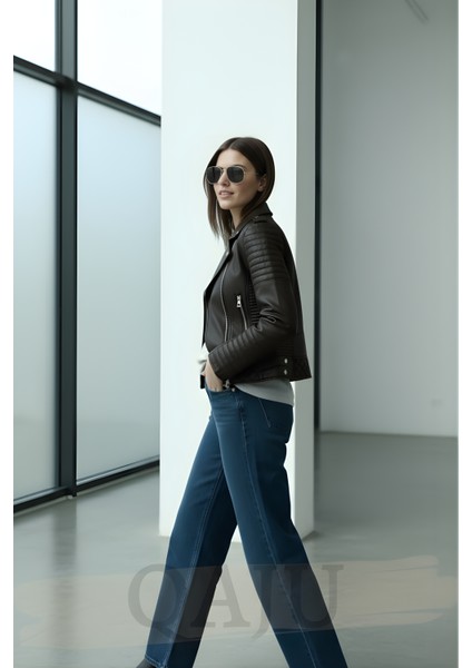 Kadın Suni Deri Ceket-Siyah