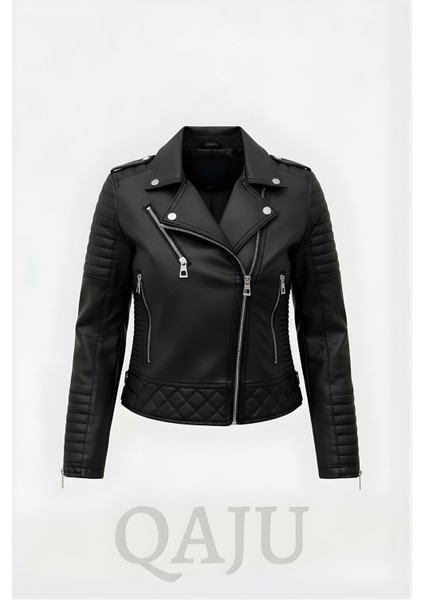 Kadın Suni Deri Ceket-Siyah