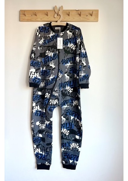 Gri Siyah Nyc %100 Pamuklu Fermuarlı 8 Yaş 10 Yaş 12 Yaş Büyük Beden 1 Tog Çocuk Uyku Tulumu Çocuk Pijaması