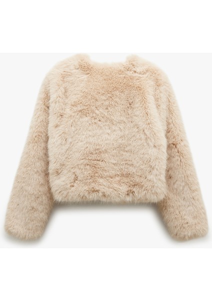 x Melis Ağazat - Suni Kürk Mont Crop Uzun Kollu Bisiklet Yaka fırsatları