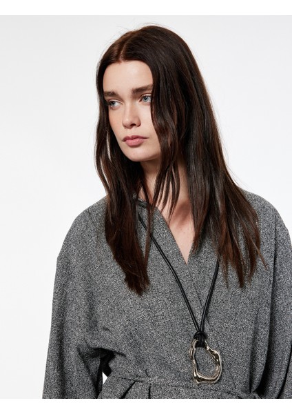 x Şahika Ercümen - Flanel Kumaş Uzun Kollu Kemerli Kruvaze Kimono Gömlek