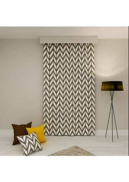Im&ya Bağcıklı Halkalı Kornişli Kahve-Krem Zikzak Desenli Su Geçirmez Balkon Perdesi Gölgelik Branda