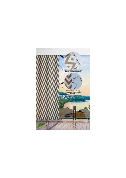 Halkalı Kornişli Kahve-Krem Zikzak Desenli Su Geçirmez Balkon Perdesi Gölgelik Branda fiyatları