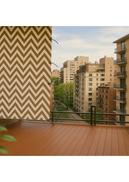 Halkalı Kornişli Kahve-Krem Zikzak Desenli Su Geçirmez Balkon Perdesi Gölgelik Branda fırsatları