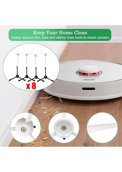 Roborock Q Revo /P10 Robot Vakum Süpürge Yedek Parçaları Için 8 Adet Yan Fırça Aksesuarları, Siyah Beyaz Yan Fırça (Yurt Dışından) fırsatları