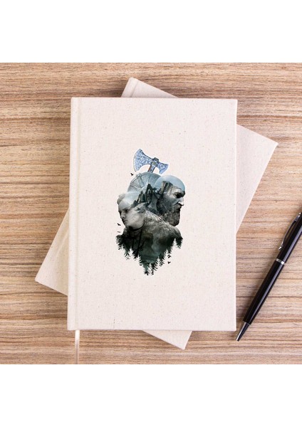 God Of War Ragnarok Atreus Kratos Siluet Çizgisiz Kanvas Defter Çizgisiz