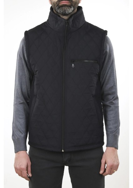 Erkek Siyah Cepli Içi Polarlı Rahat Kalıp Kapitone Şişme Yelek