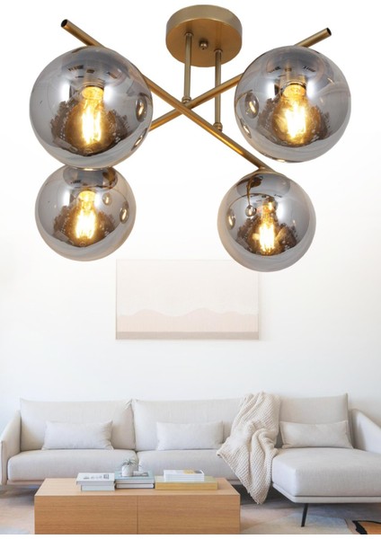 Jade 4 Lü Eskitme Avize Füme Camlı Dekoratif Tasarım Yatak Odası Mutfak Salon Avize fiyatları