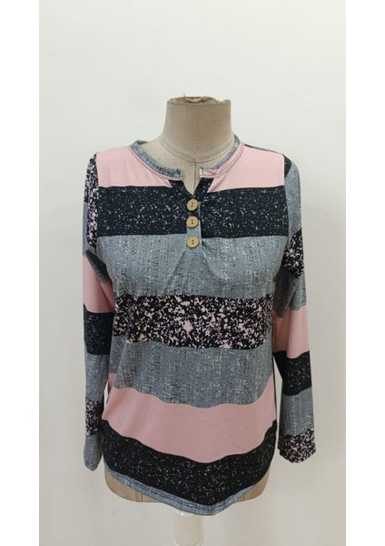 Kadın Uzun Kollu Yakadan Düğmeli Çizgili Desenli Süprem Bluz fırsatları