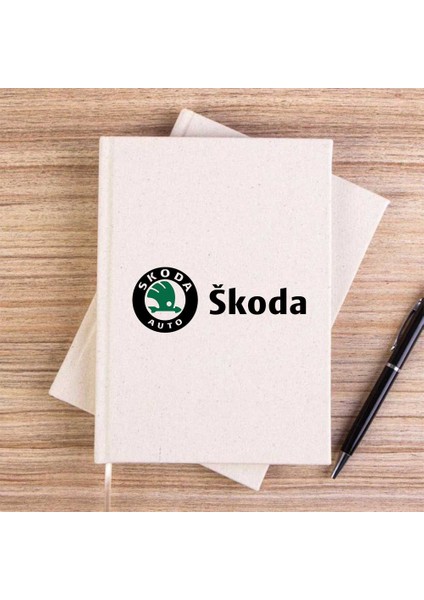 Skoda Text Logo Krem Çizgisiz Kanvas Defter Çizgisiz