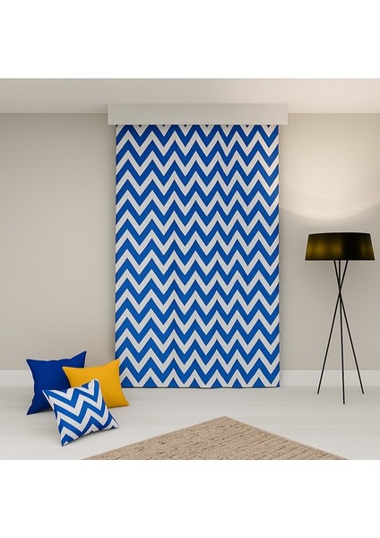 Bağcıklı Halkalı Kornişli Mavi-Beyaz Zikzak Desenli Su Geçirmez Balkon Perdesi Gölgelik Branda fiyatları