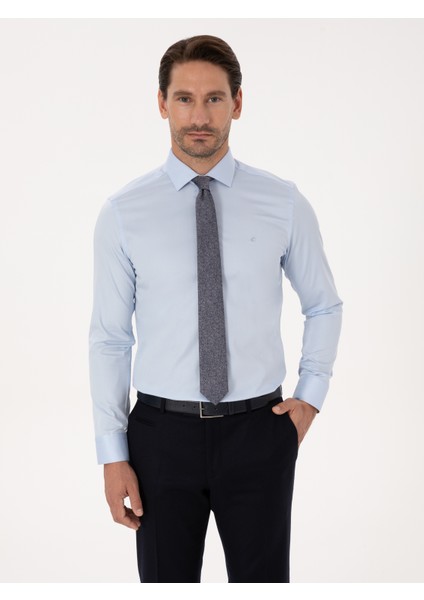 Erkek Açık Mavi Slim Fit Uzun Kollu Basic Gömlek 50318216-VR003