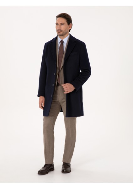 Erkek Lacivert Slim Fit %100 Kaşmir Palto 50314889-VR033 fırsatları