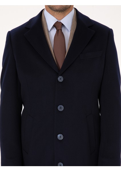Erkek Lacivert Slim Fit %100 Kaşmir Palto 50314889-VR033