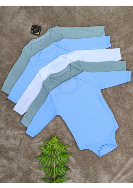 5'li Erkek Raporlu Pamuklu Uzun Kol Bebek Çıtçıtlı Body Atlet Zıbın
