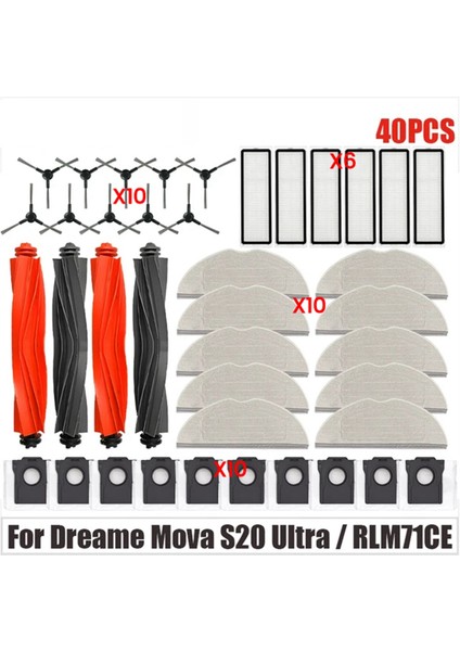40PCS Yedek Aksesuar Kiti Dreame Mova S20 Ultra / RLM71CE Vakum Temizleme Fırçaları Paspas Filtreleri Toz Çanta (Yurt Dışından)