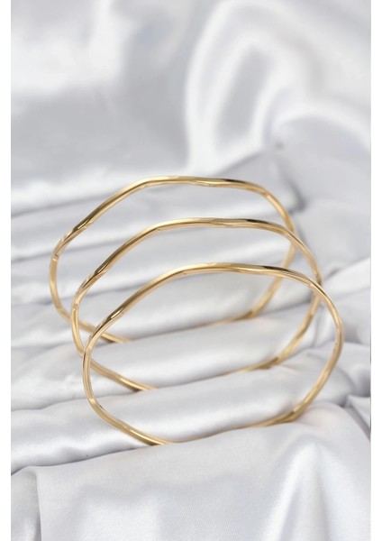 316L Çelik Gold Renk 65 mm Ajda Zikzak Model 3lü Kadın Bileklik modelleri