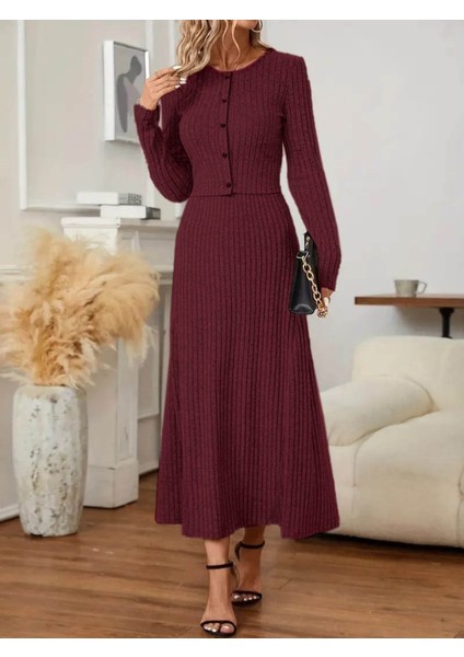 Kadın Uzun Kollu Önden Düğmeli Bluz ve Yüksek Bel A Kesim Uzun Etek Şardonlu Kaşkorse Ikili Takım fiyatları