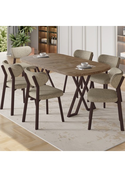 Axton Serisi Sabit Mdf 90X168 Atlantik Çam Mutfak Masa Takımı 6 Sandalye