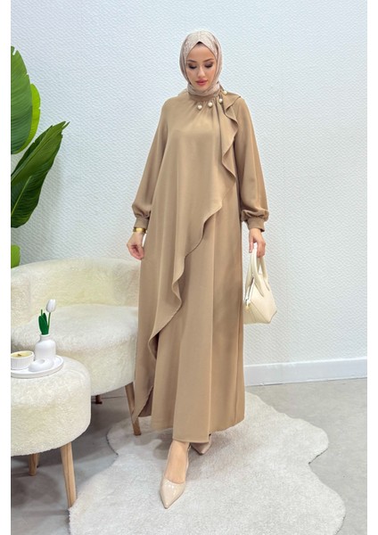 Krep Kumaş Yakası Inci Detaylı Levanur Elbise- Vizon fiyatları