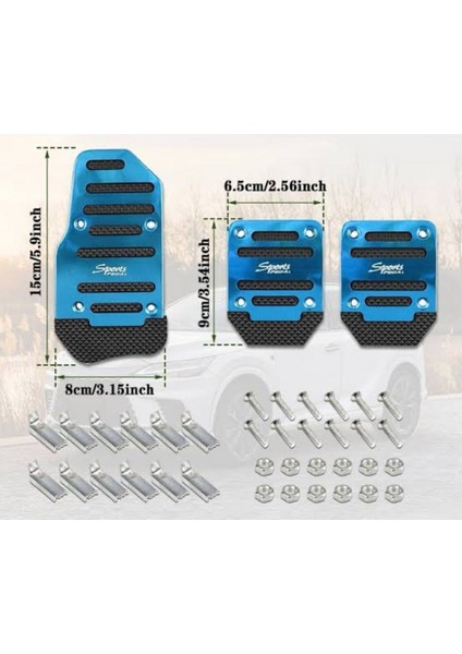Araba Pedal Seti Spor Kaymaz Manuel Araba Gaz Fren Debriyaj Pedalı Kapağı Mavi