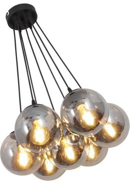 Kapo 7 Li Siyah Avize Füme Camlı Dekoratif Tasarım Yatak Odası Mutfak Salon Avize fırsatları