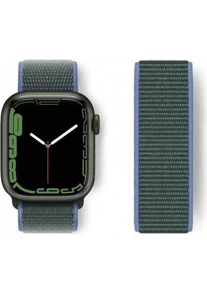 Apple Watch 38MM Hasırlı Cırtcırtlı Kordon - Mavi-Yeşil