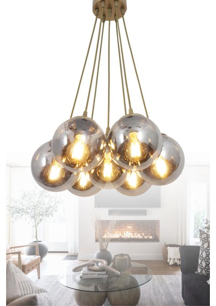 Kapo 7 Li Eskitme Avize Füme Camlı Dekoratif Tasarım Yatak Odası Mutfak Salon Avize