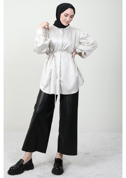 Gizli Düğmeli Saten Gömlek Taş fiyatları