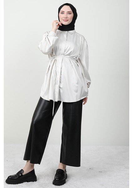 Gizli Düğmeli Saten Gömlek Taş modelleri