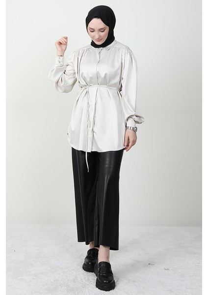 Gizli Düğmeli Saten Gömlek Taş fırsatları