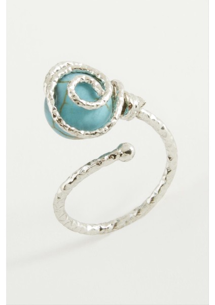 Çiçek Turkuaz Taşlı Metal Yüzük modelleri