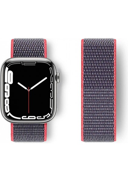 Apple Watch 42MM Hasırlı Cırtcırtlı Kordon - Pembe