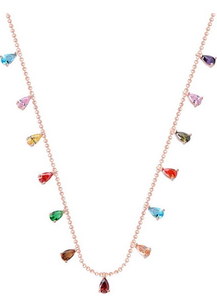 Emılıano Jewellery 925 Ayar Gümüş Damla Taşlı Charms Kolye