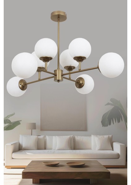 Nida 8 Li Eskitme Avize Beyaz Camlı Dekoratif Tasarım Yatak Odası Mutfak Salon Avize