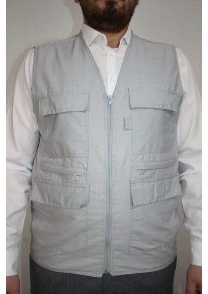 Erkek Çok Cepli Yazlık Yelek Avcı Baba Gri