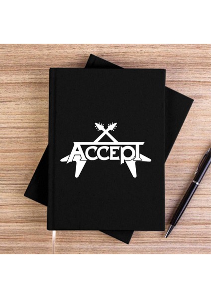 Accept Guitar Siyah Kanvas Defter Çizgisiz